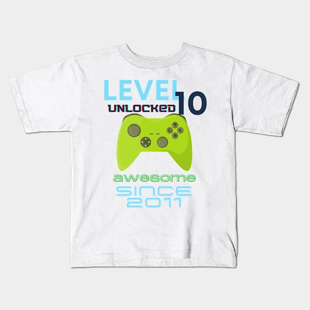 Level 10 Unlocked Awesome 2011 Video Gamer Kids T-Shirt by Fabled Rags 